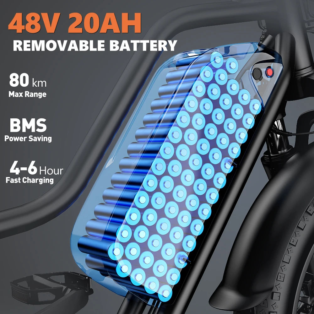 Kickwey LD20 1500W Electric Fat Tire Mountain Bike 48V 20Ah