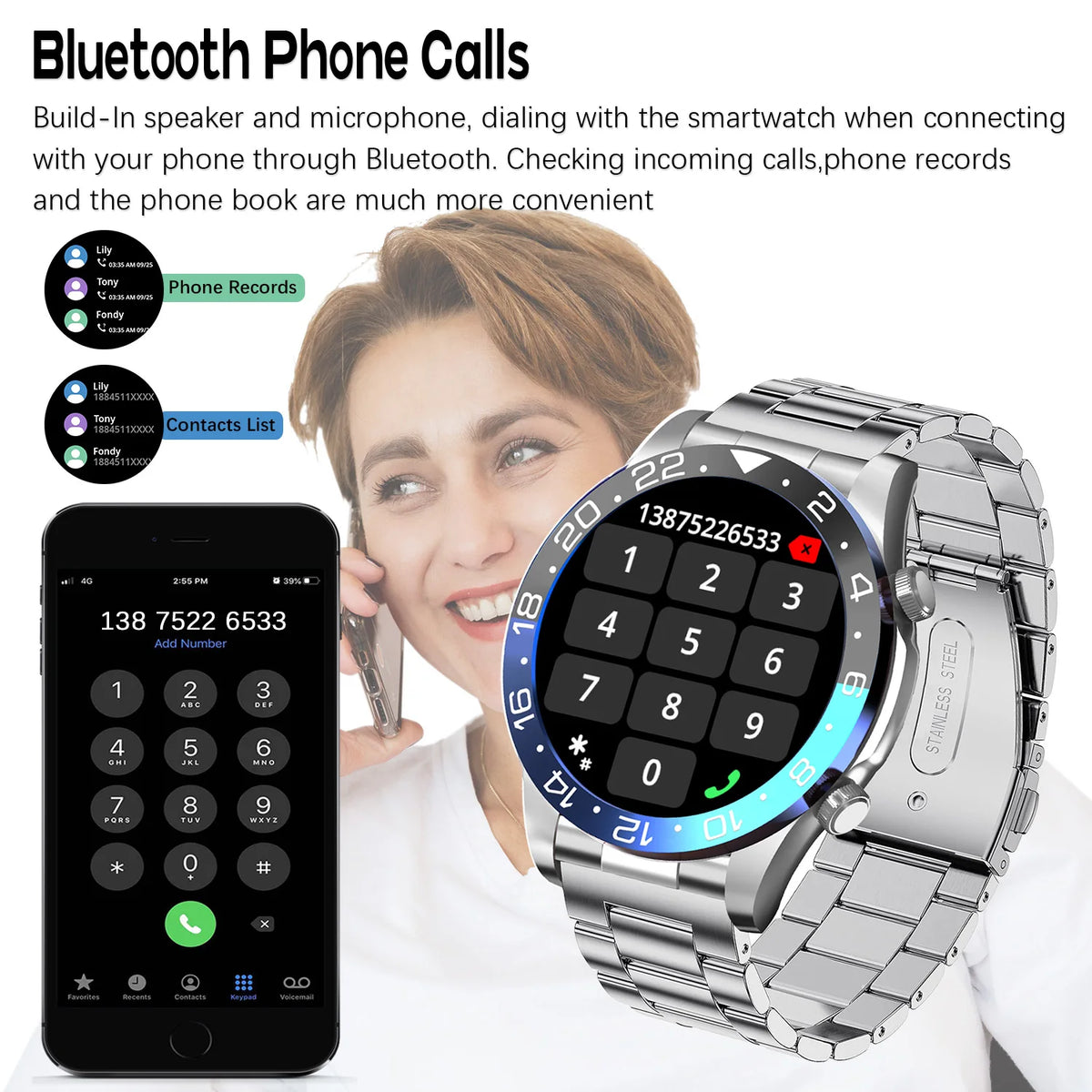 Smart Watch Men With AMOLED Screen Bluetooth Call Heart Rate