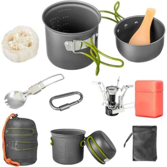 Camp Cooking Set with Non Stick Pots And Stainless Steel