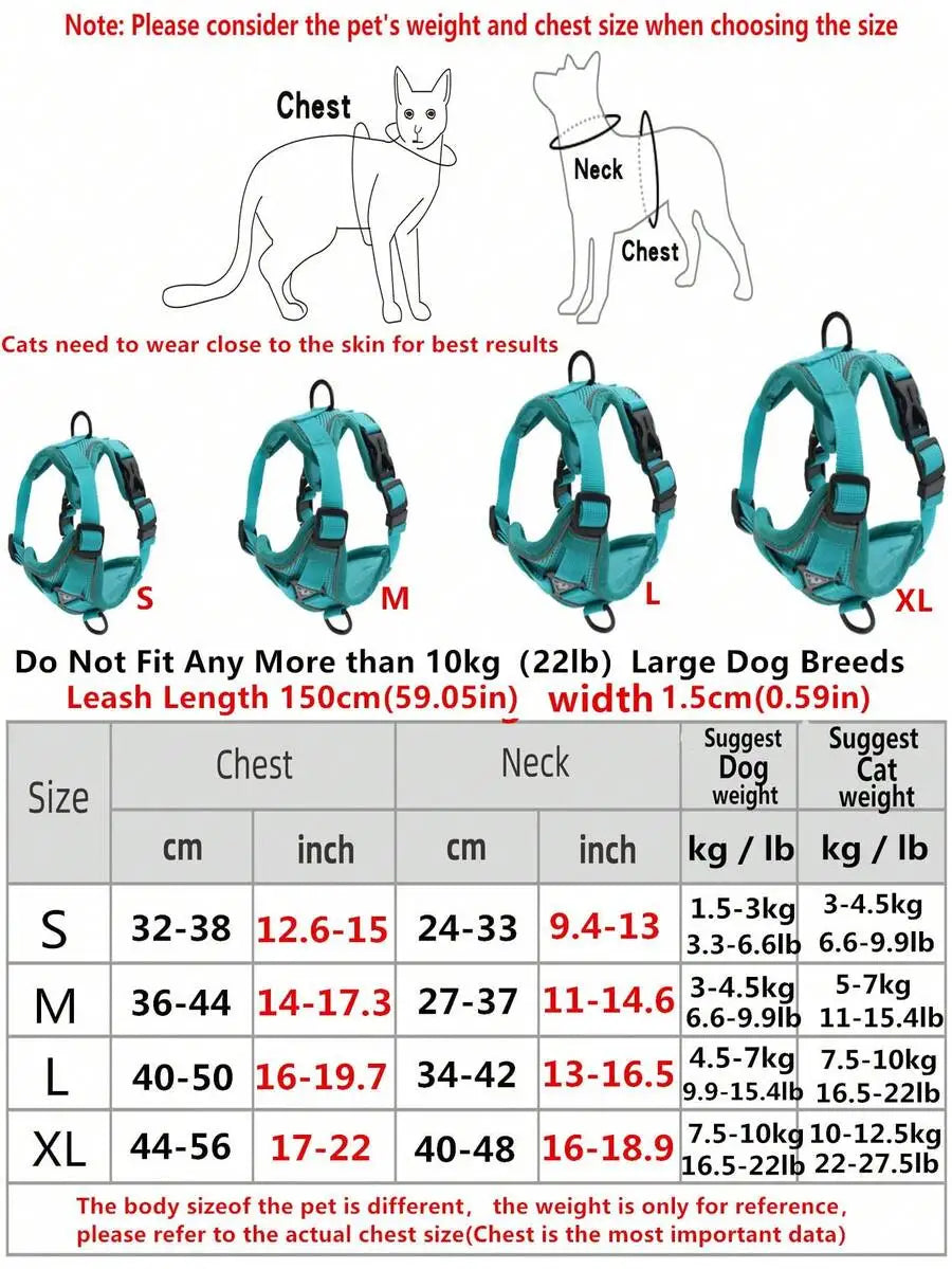 Reflective Adjustable Cat And Dog Harness Leash Set