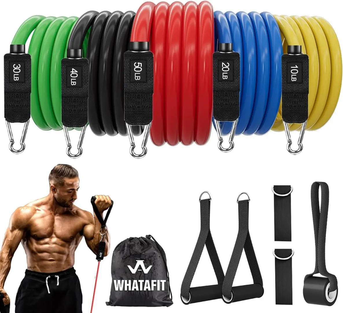 Whatafit 5 Levels Resistance Bands Set With Handles Door Anchor