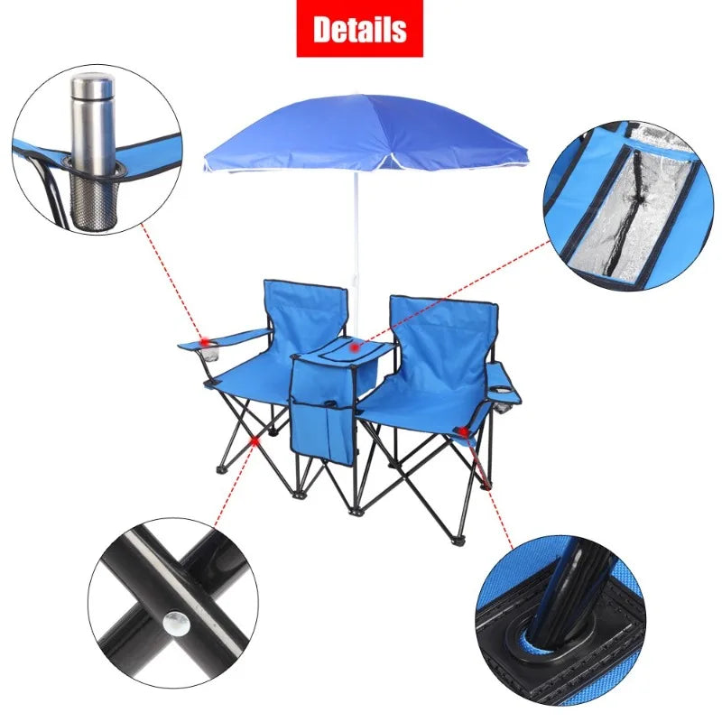 Dual Beach Camping Chair With Umbrella Table