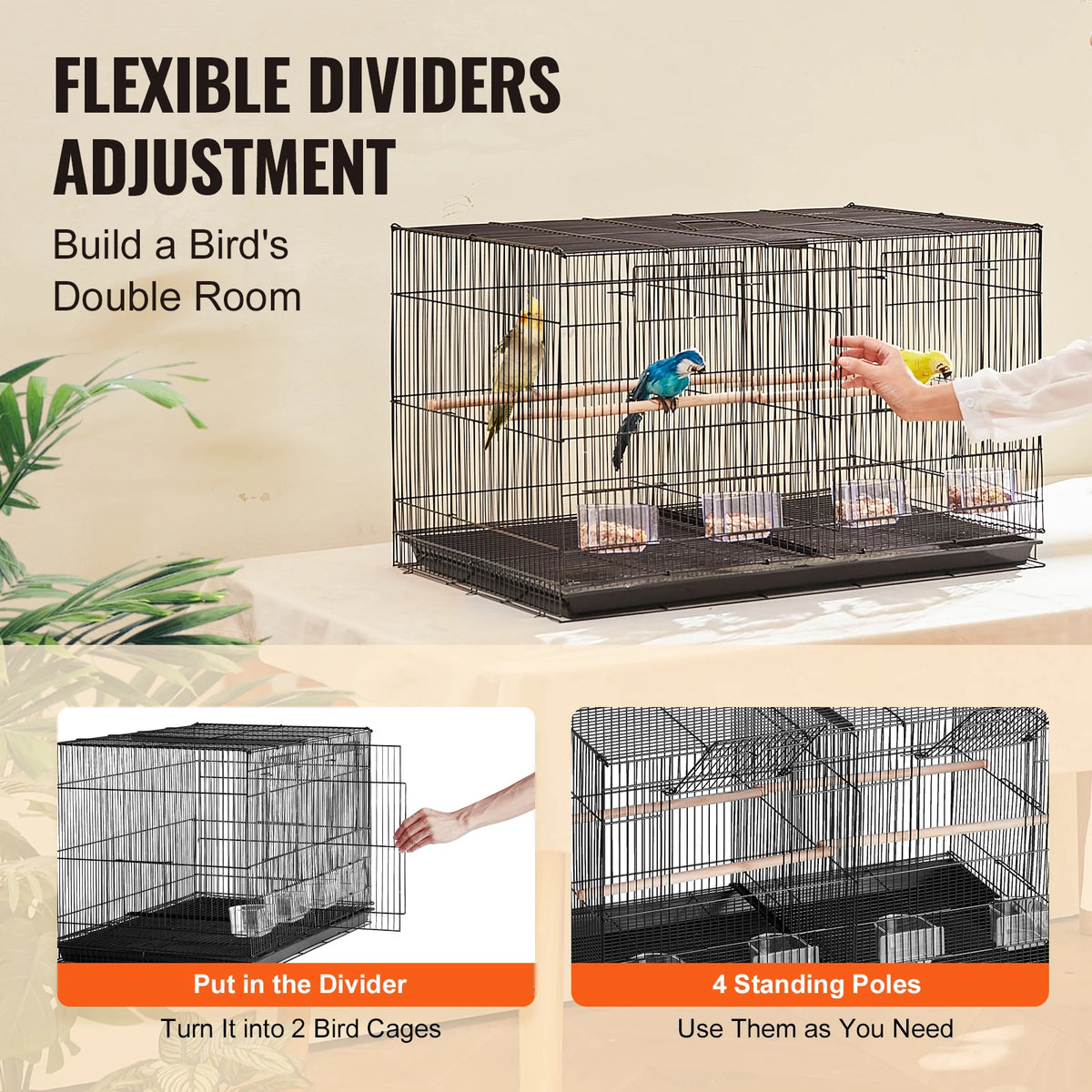 SucceBuy Stackable Divided Bird Cage With Carry Handle For Travel