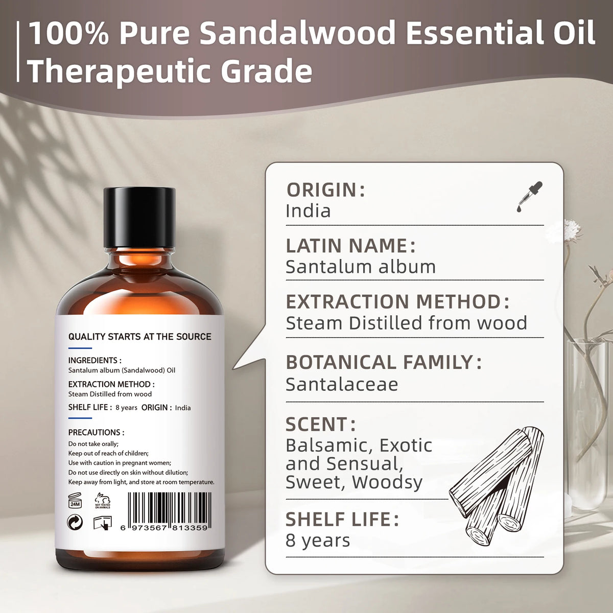 HIQILI Sandalwood Essential Oil Pure for Aromatherapy Diffuser