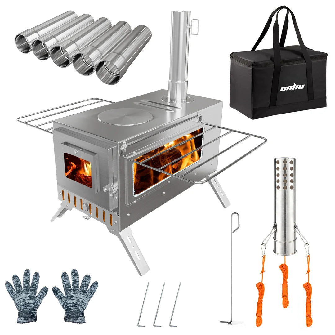 Portable Wood Burning Hot Tent Stove Stainless Chimney Pipe Heating