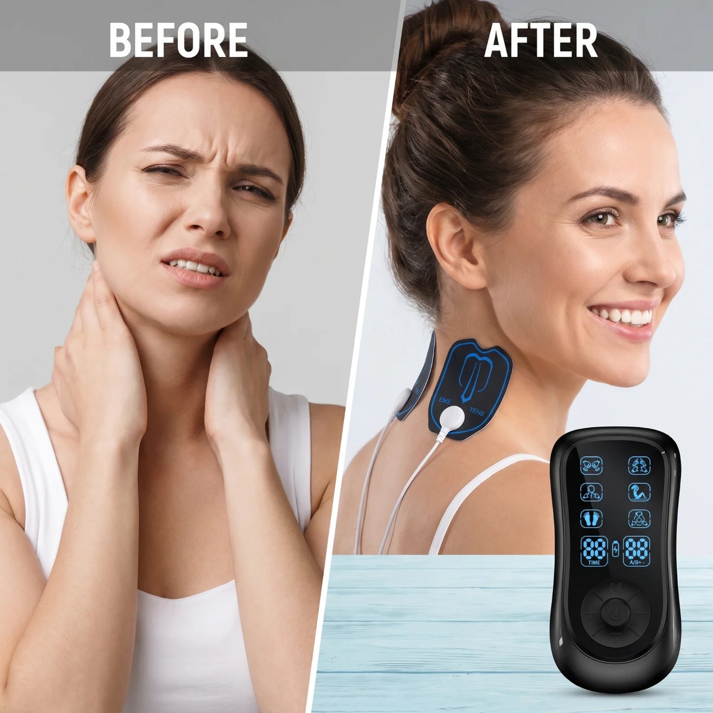 Dual Channel TENS EMS Muscle Stimulator 6 Modes 19 Intensity Levels Rechargeable