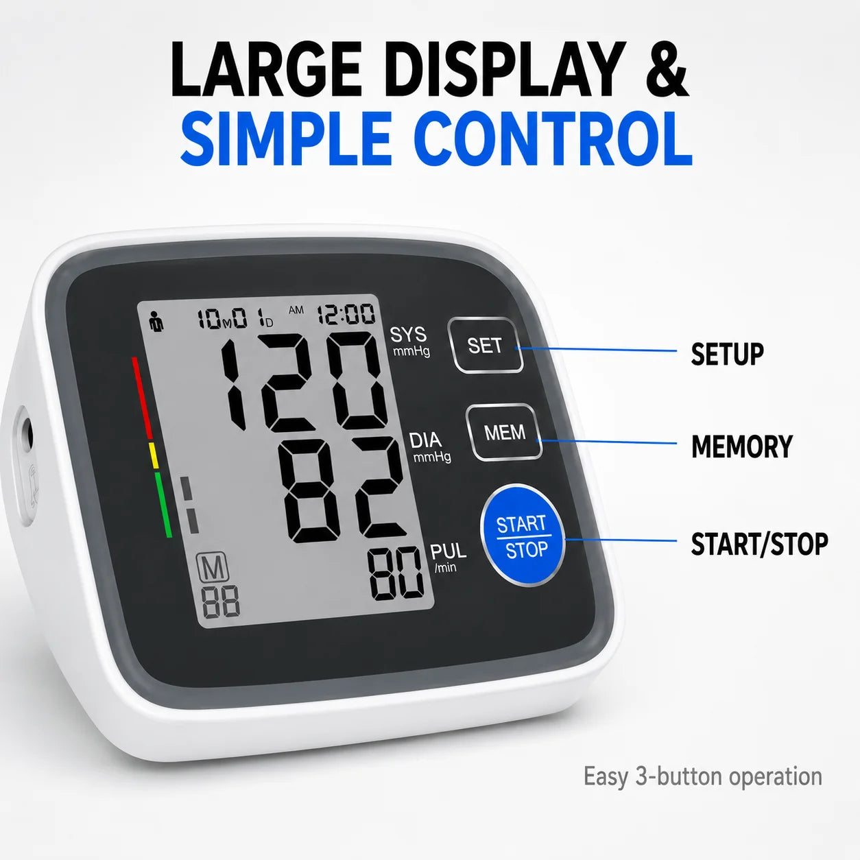 Automatic Upper Arm Blood Pressure Monitor With Dual Cuffs Memory