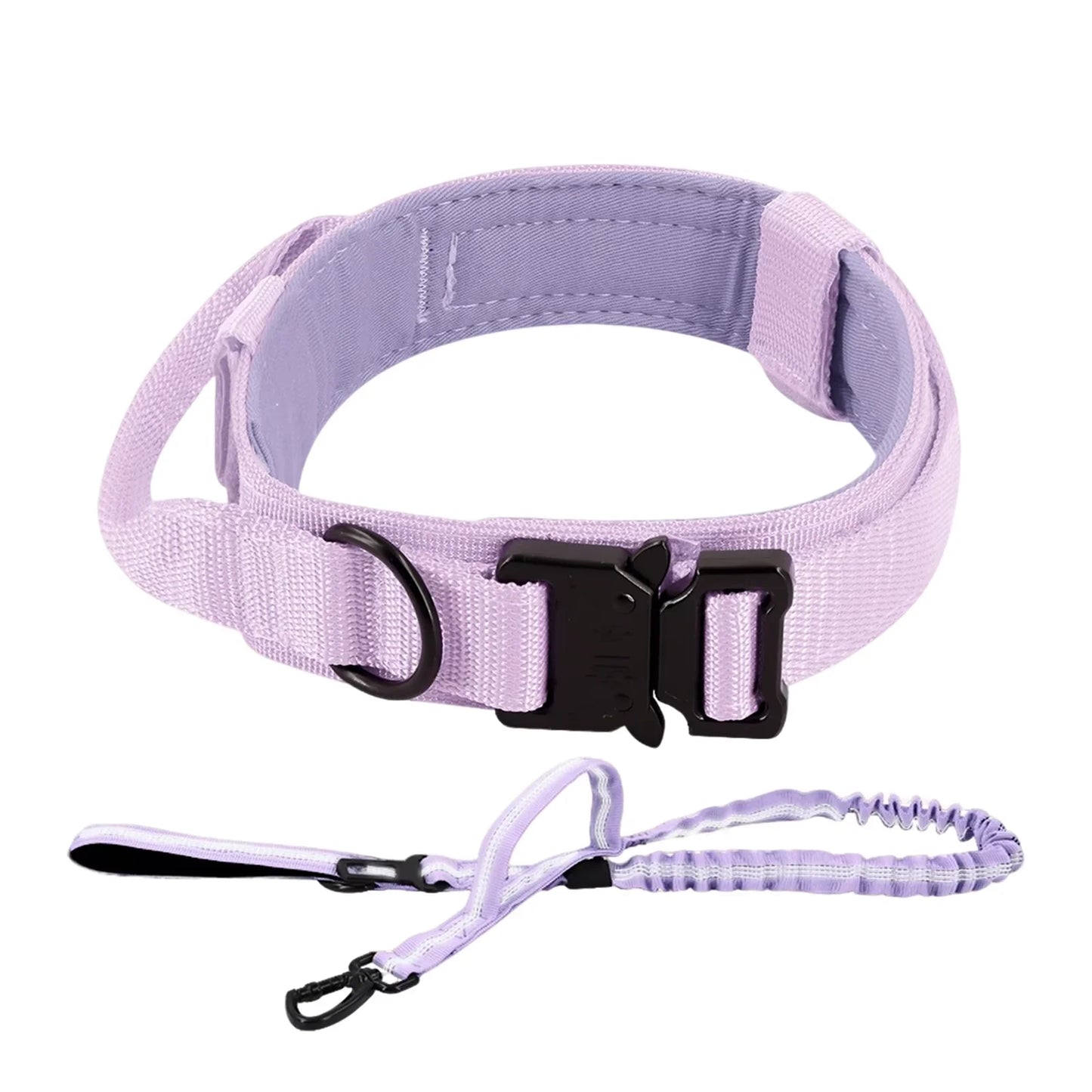 Adjustable Tactical Dog Collar Leash Control Handle Padded Nylon Buckle
