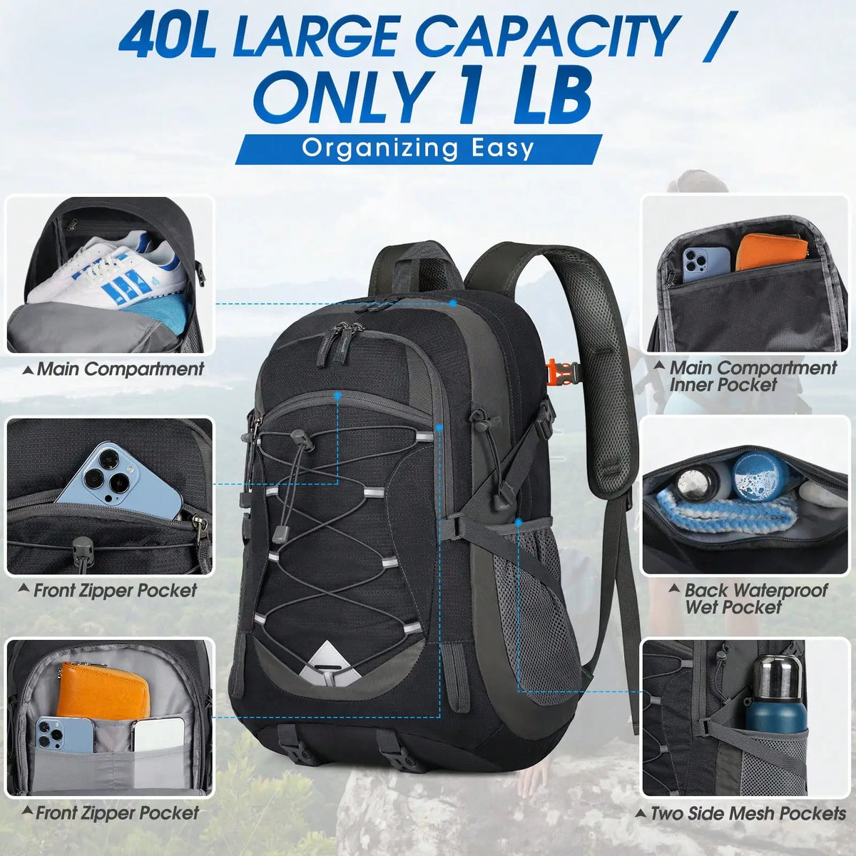 Lightweight Packable Hiking Backpack With Adjustable Straps