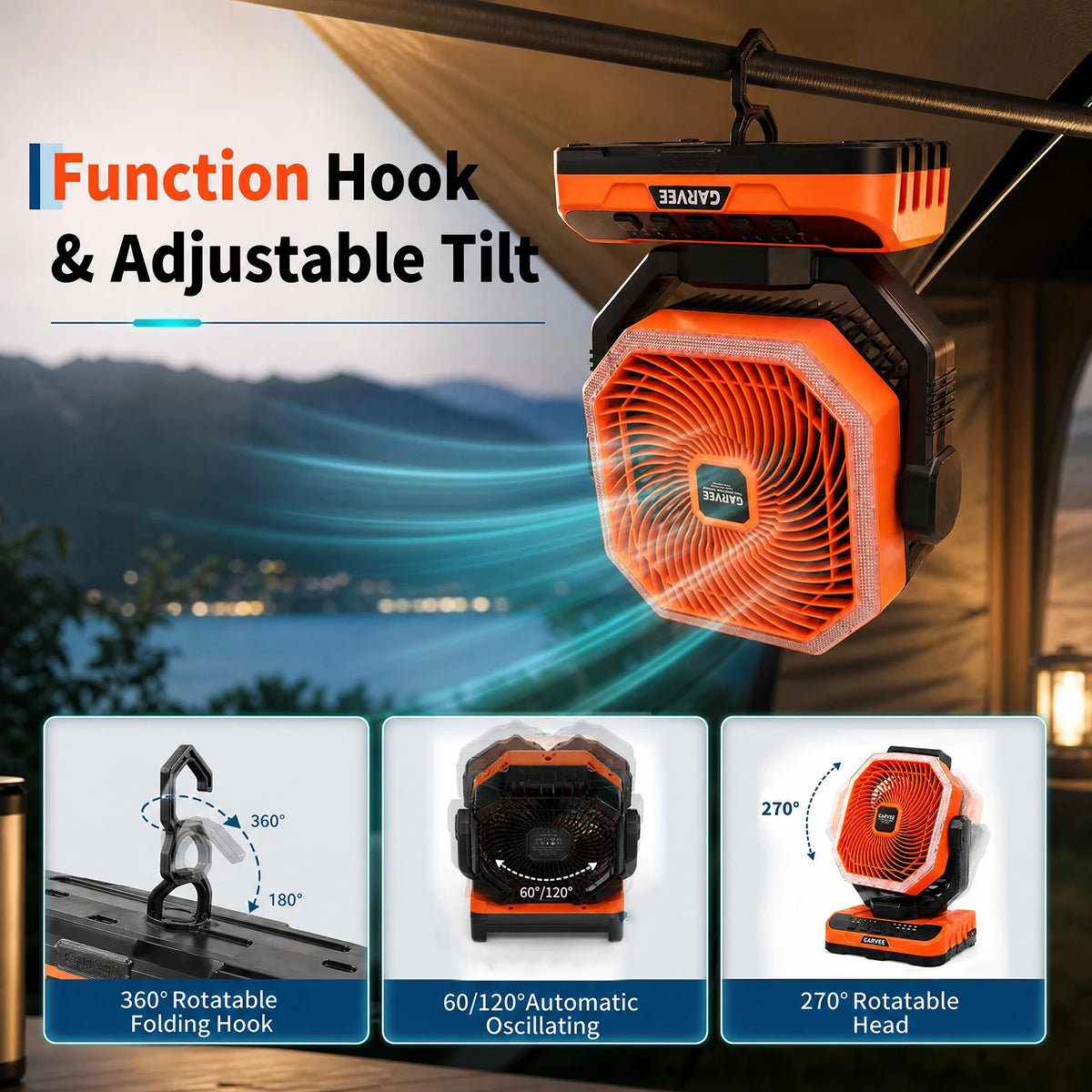 HiMISS Portable Camping Fan 40000mAh With Remote Timer LED Light