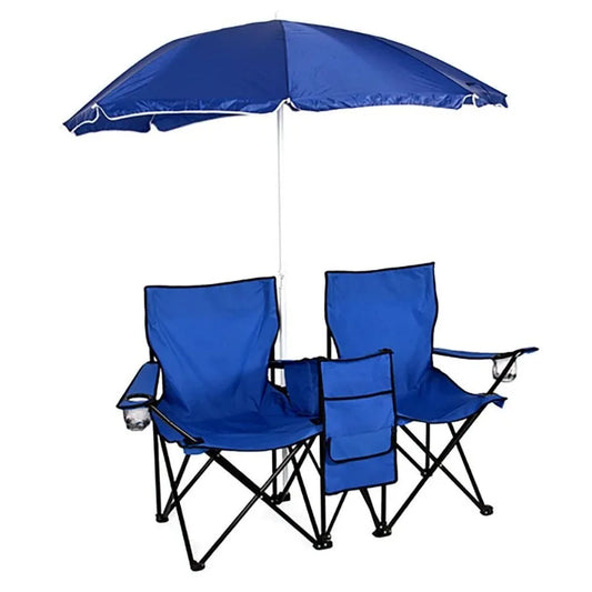 Dual Beach Camping Chair With Umbrella Table