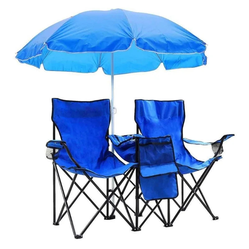 Dual Beach Camping Chair With Umbrella Table
