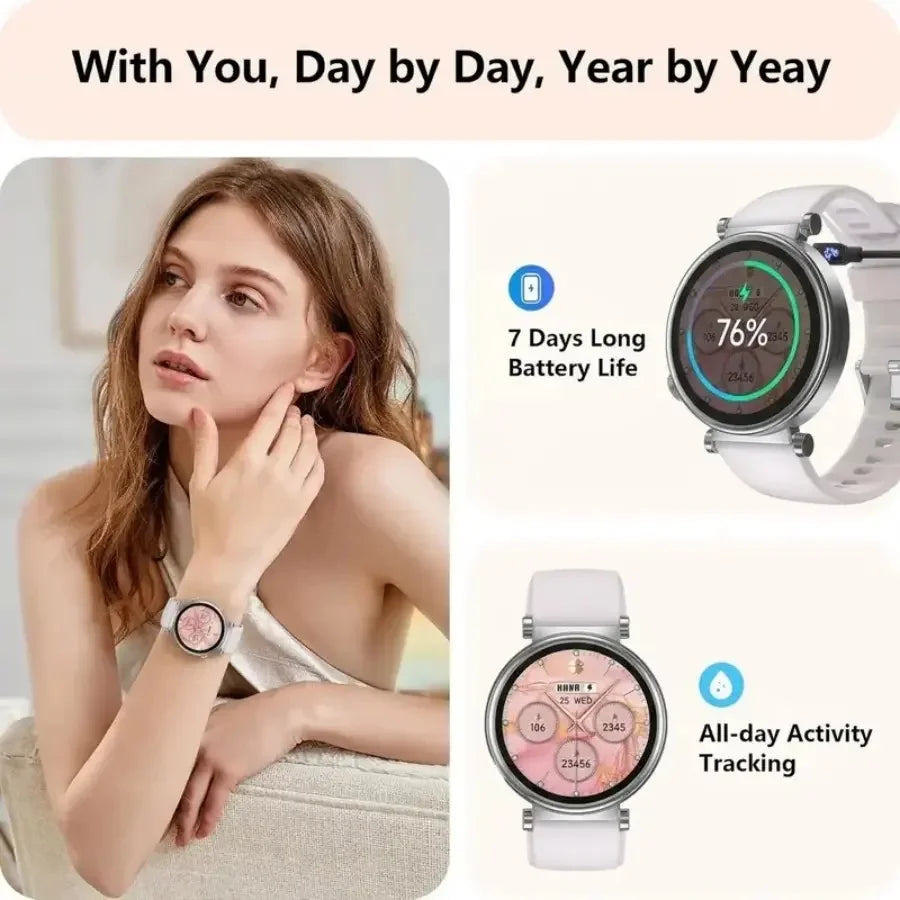 W&O Smart Watch for Women AMOLED 1.8 Inch Bluetooth Calls Health Tracker