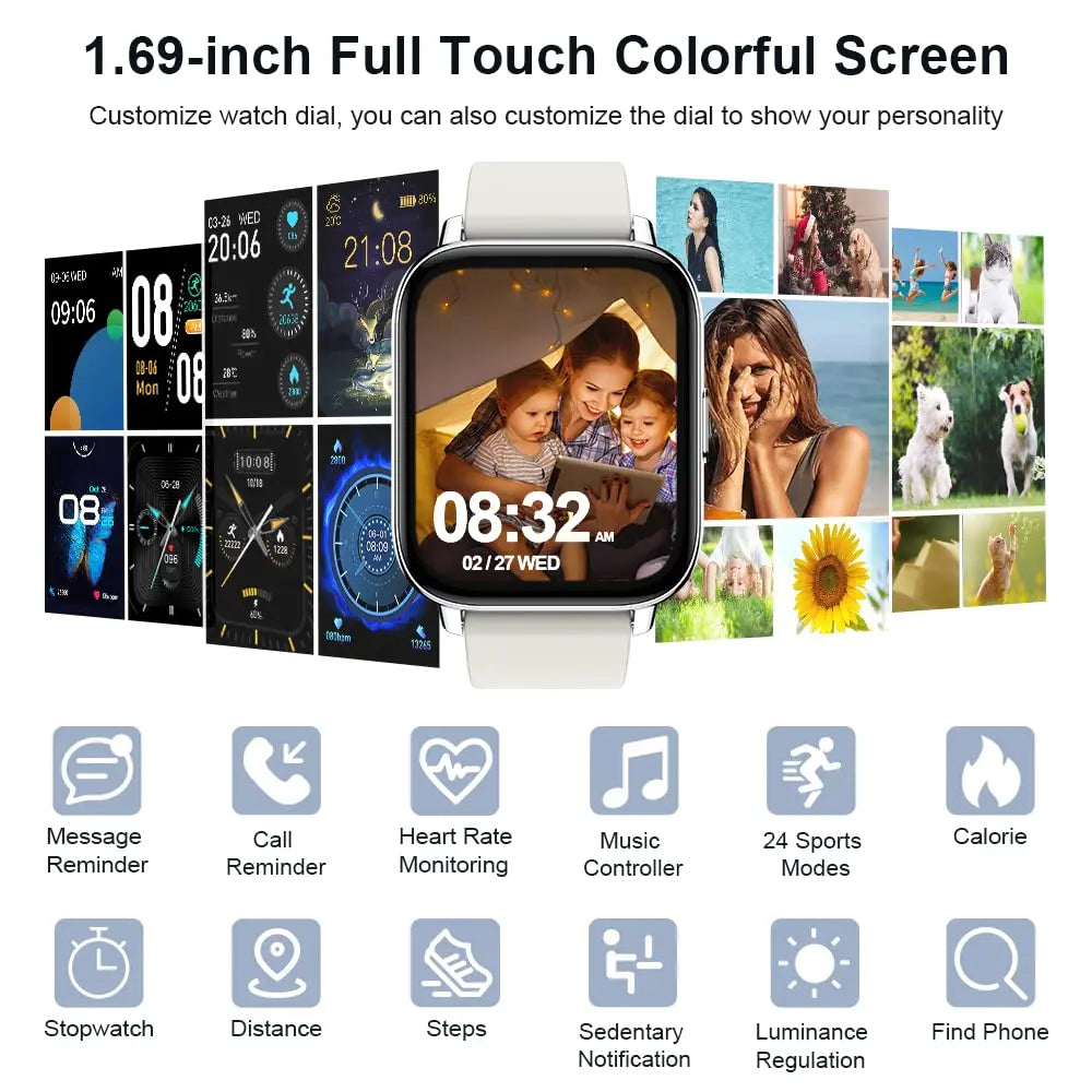 Jxrev Smart Watch Fitness Tracker With Touch Display And Bluetooth