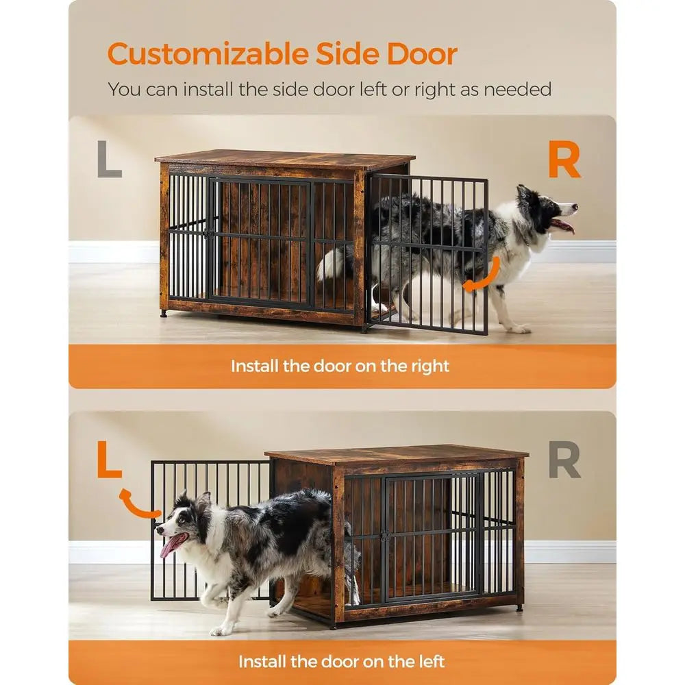 Heavy Duty Wooden Dog Crate Furniture With Side Table