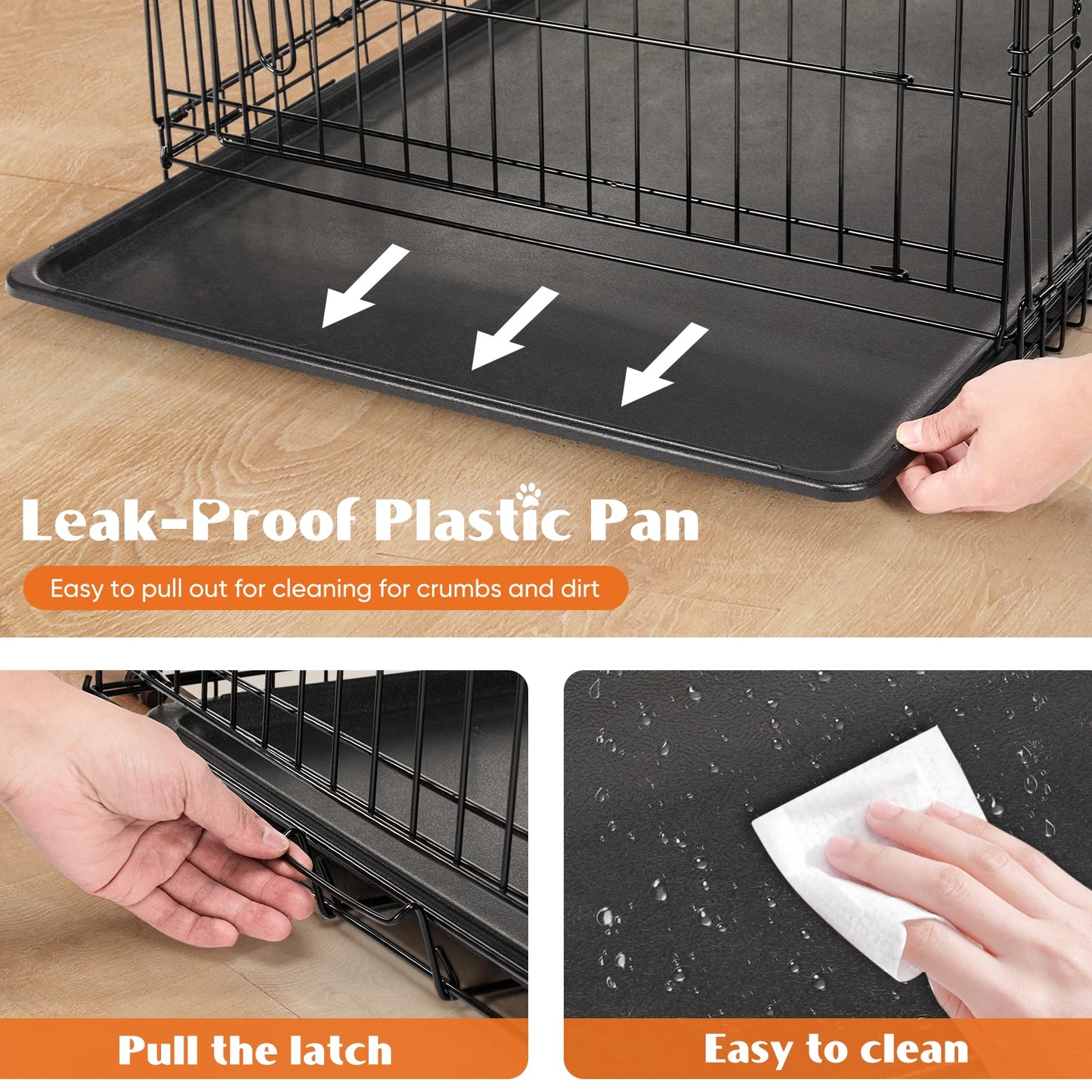 JHK Double Door Metal Wire Dog Cage Leak Proof Pan