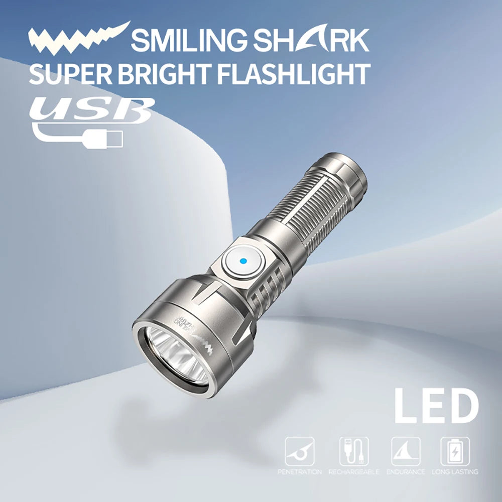Smiling Shark Rechargeable LED Flashlight Super Bright Handheld Aluminum Lamp