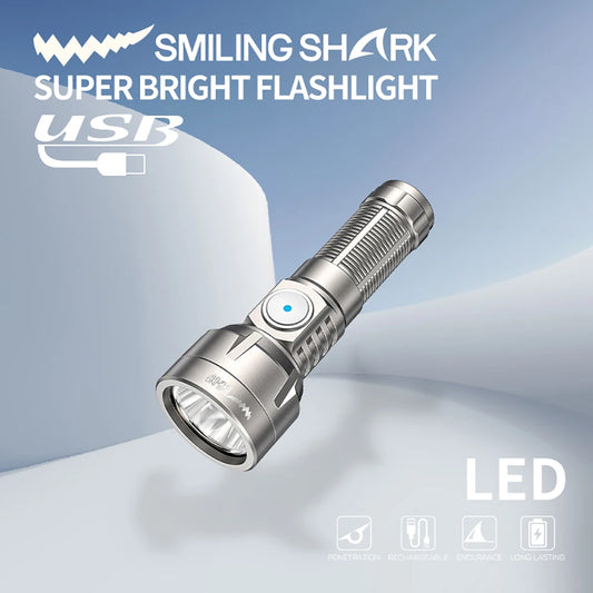 Smiling Shark Rechargeable LED Flashlight Super Bright Handheld Aluminum Lamp