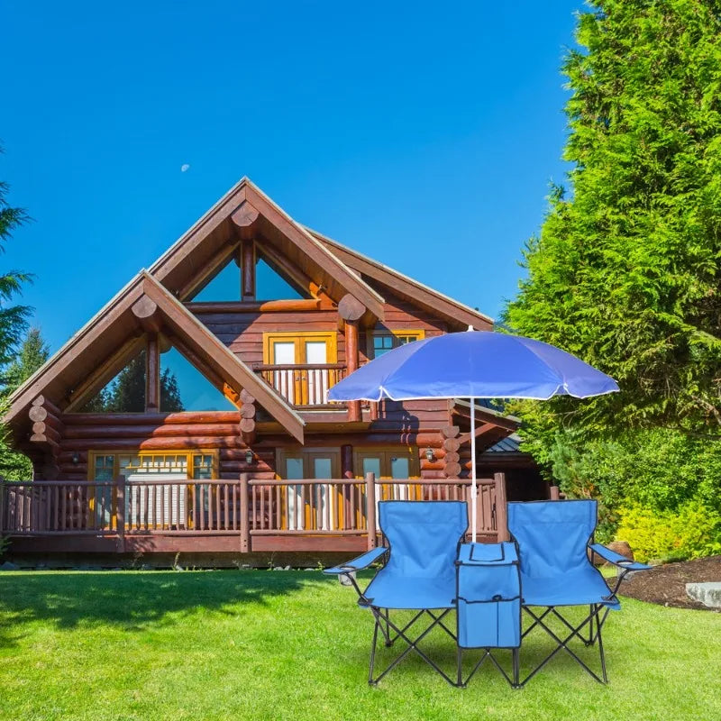 Dual Beach Camping Chair With Umbrella Table