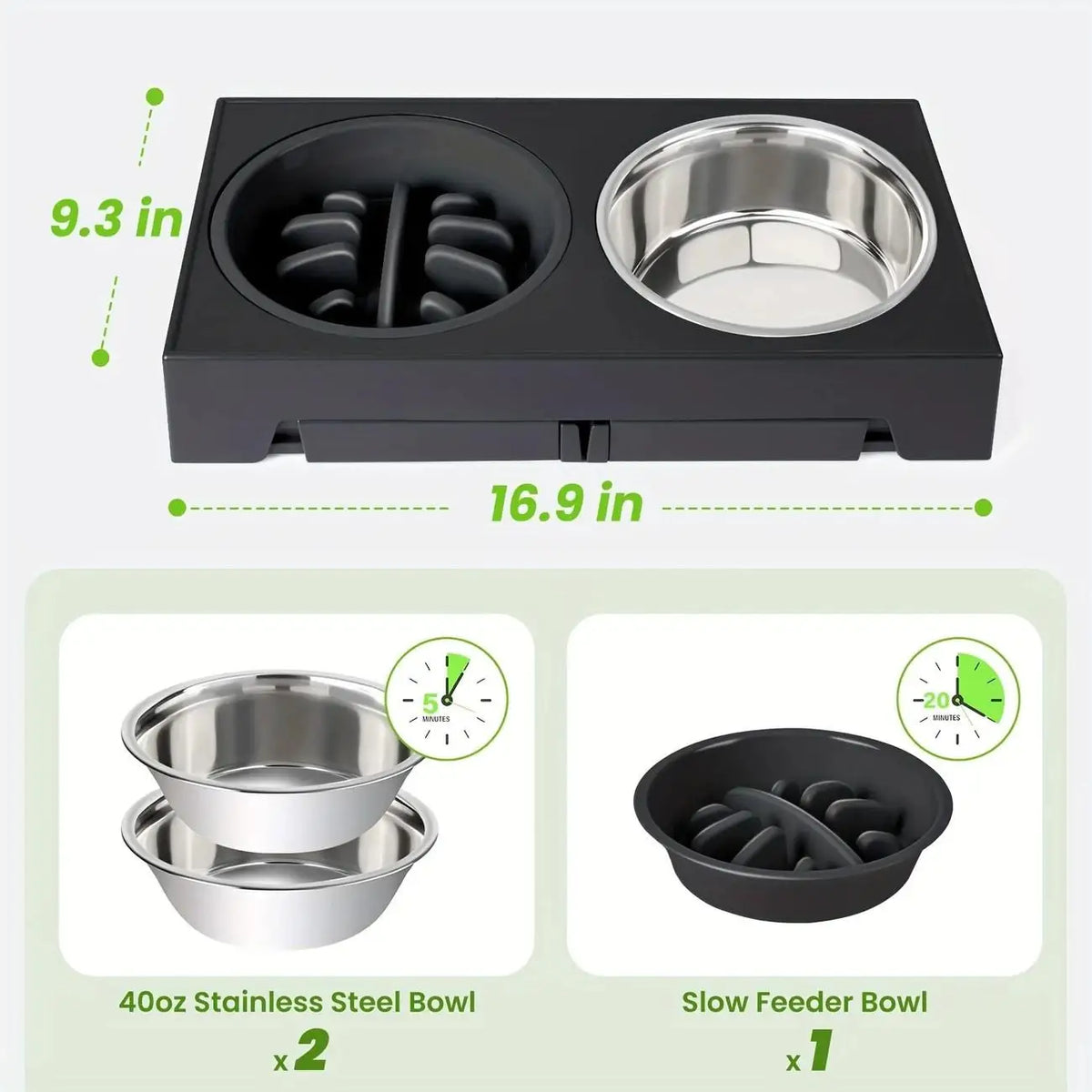 Raised Elevated Adjustable Dog Bowl Stand With Stainless Steel Bowls
