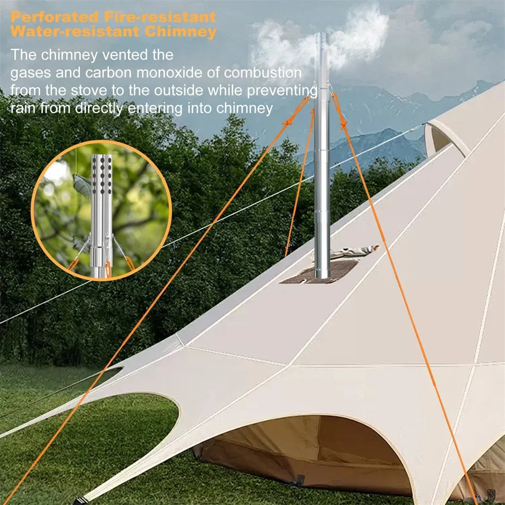 Portable Wood Burning Hot Tent Stove Stainless Chimney Pipe Heating