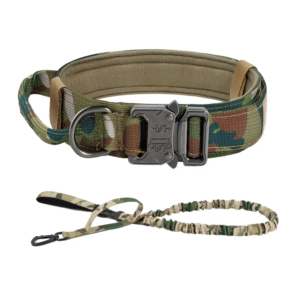 Adjustable Tactical Dog Collar Leash Control Handle Padded Nylon Buckle