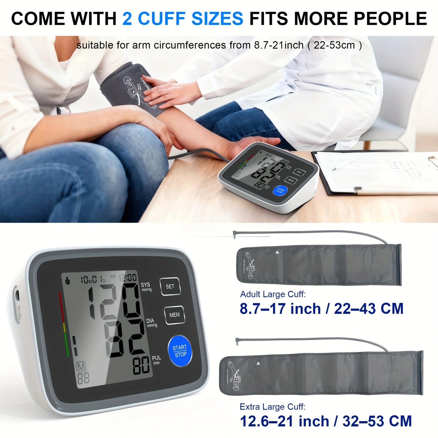 Automatic Upper Arm Blood Pressure Monitor With Dual Cuffs Memory