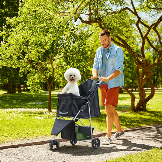 Dumos 3 Wheels Foldable Pet Stroller Vented Basket Outdoor Travel