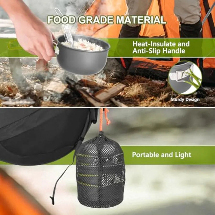 Camp Cooking Set with Non Stick Pots And Stainless Steel