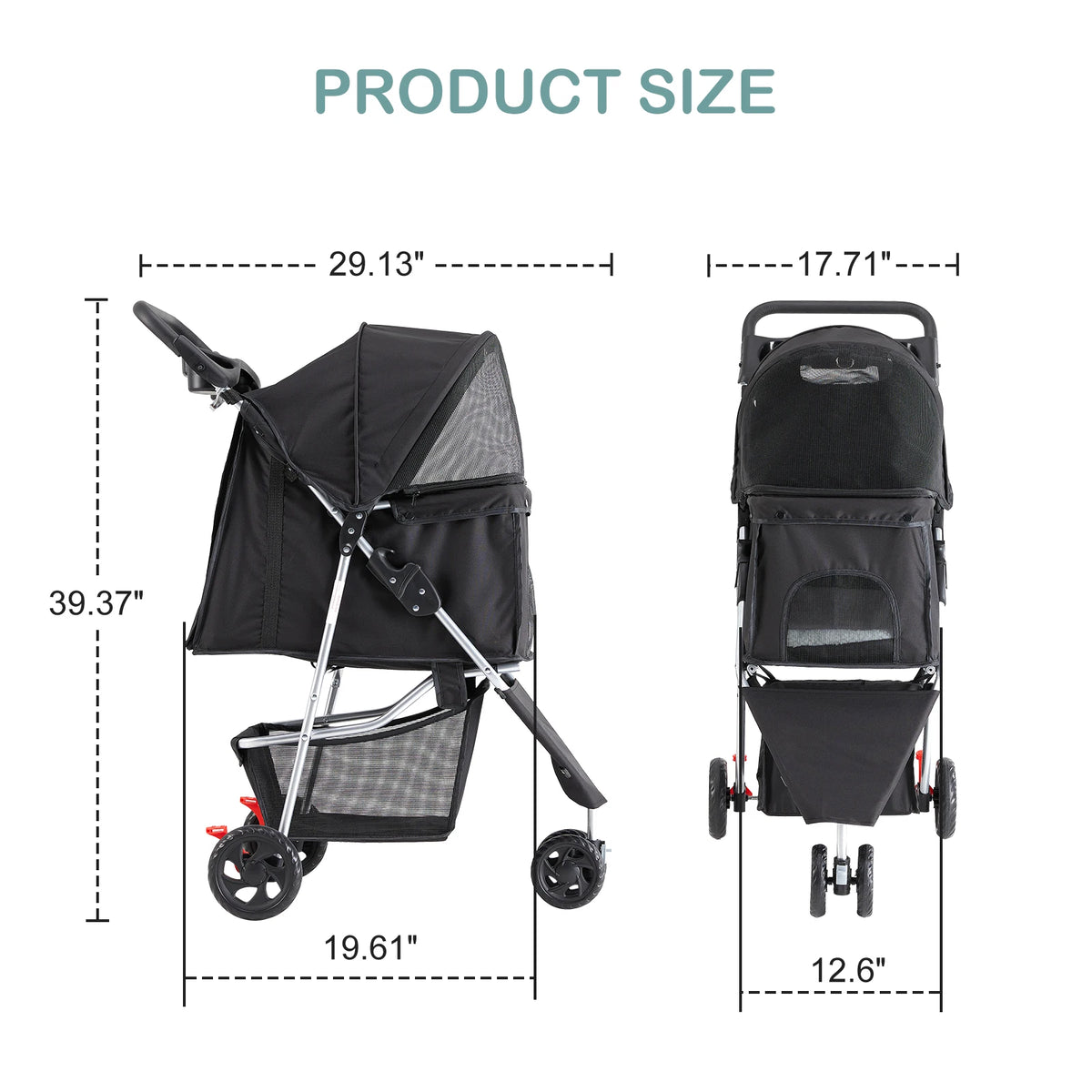 Dumos 3 Wheels Foldable Pet Stroller Vented Basket Outdoor Travel