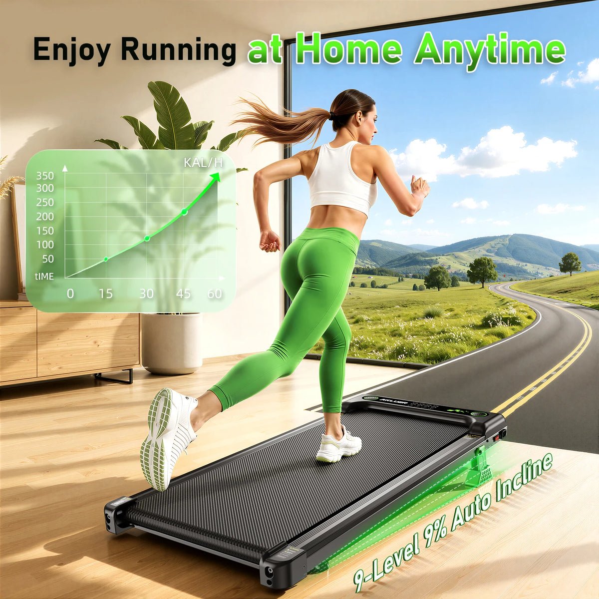 Akluer Walking Pad Under Desk Treadmill With Incline 2.5HP 300Lbs
