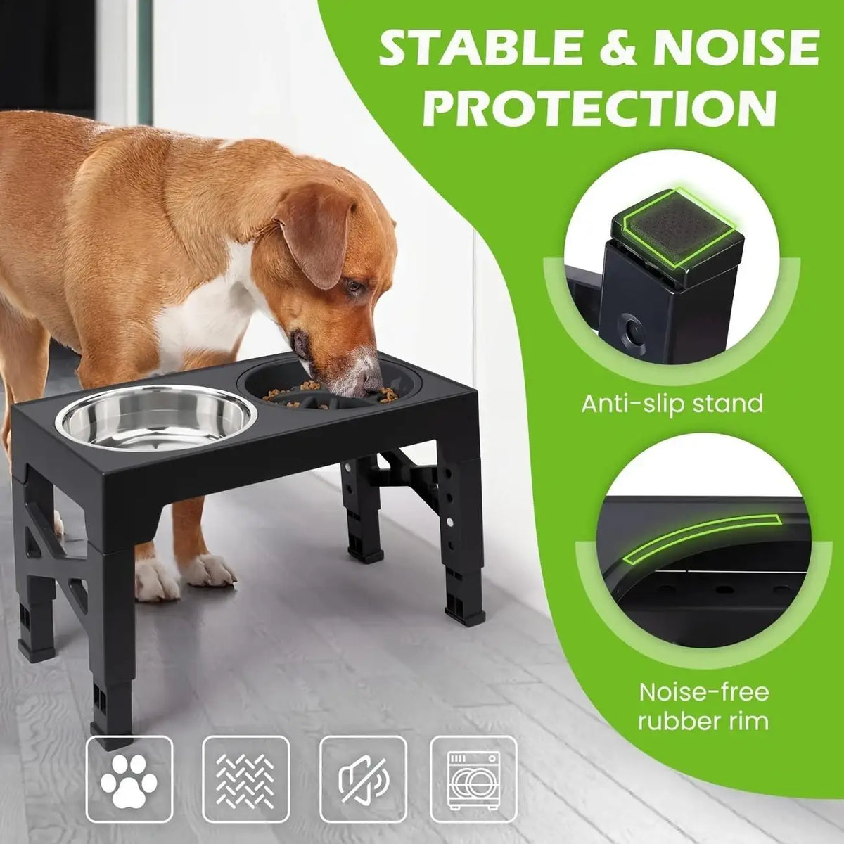 Raised Elevated Adjustable Dog Bowl Stand With Stainless Steel Bowls