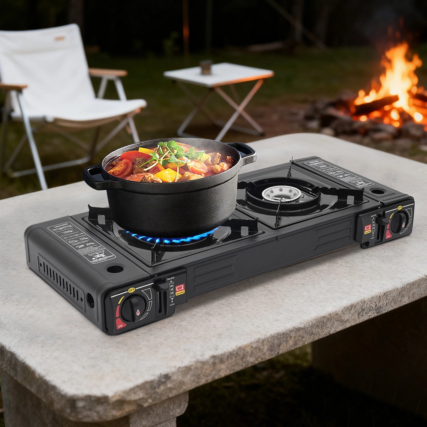 Portable Two Burner Camping Cooking Stove With Storage Case