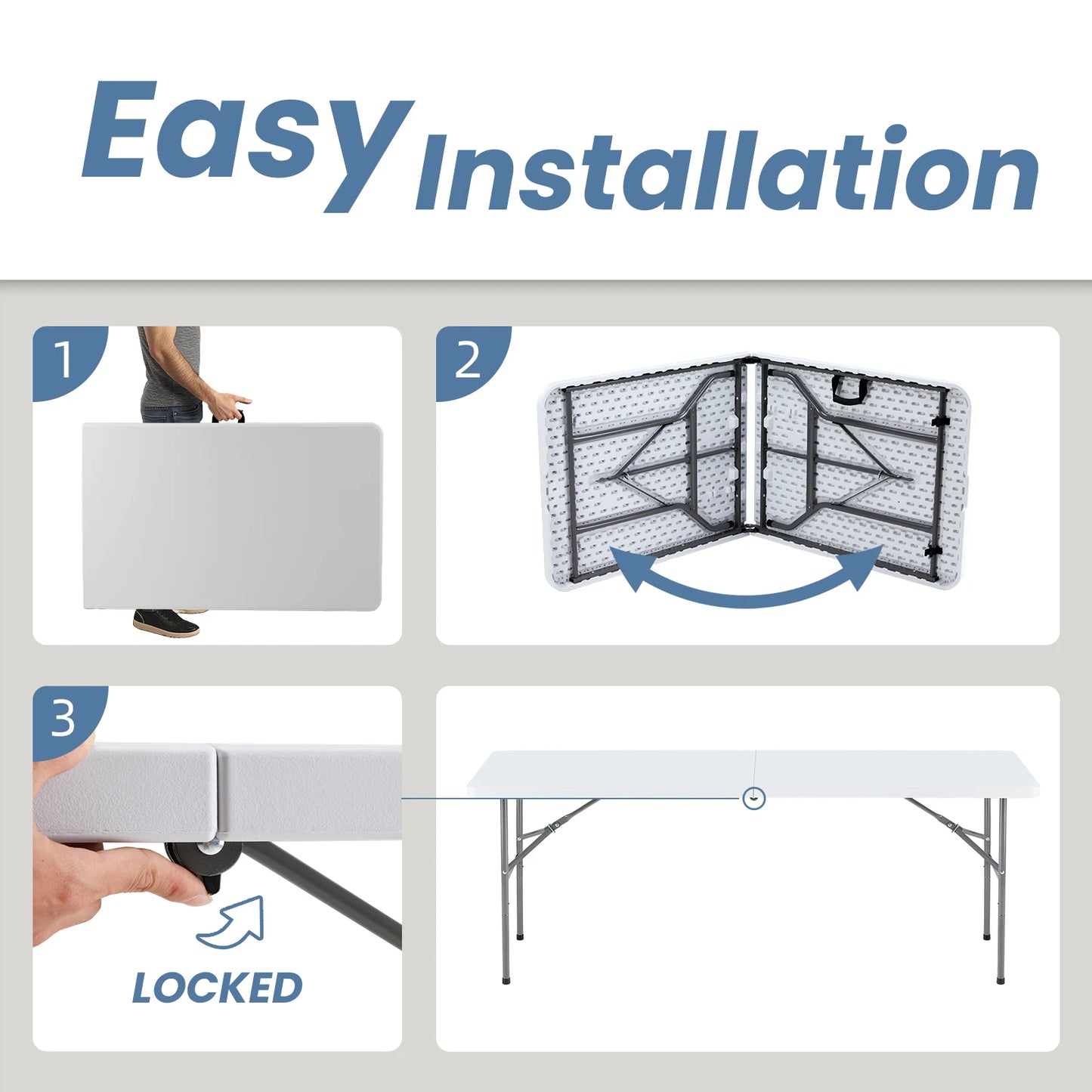 JHK Heavy Duty Folding Table Featuring Safety Lock Carry Handle