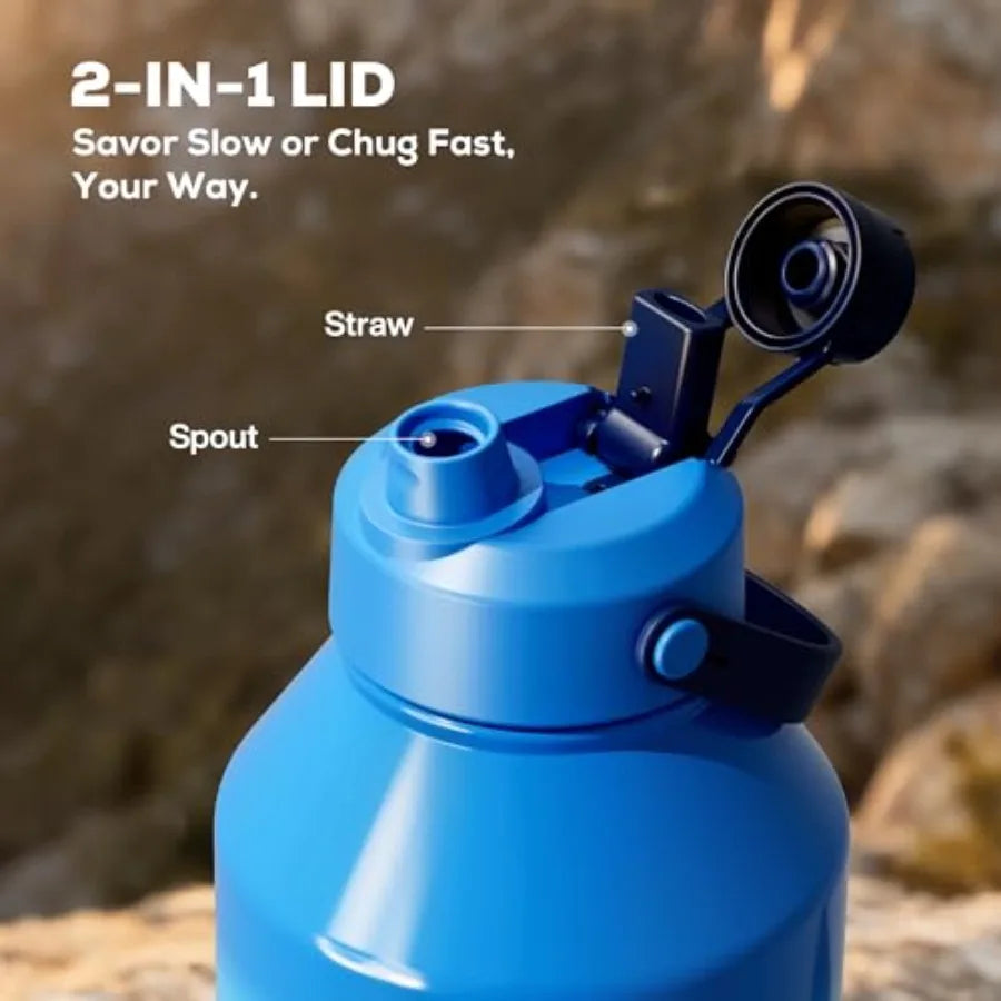 Leakproof Insulated Water Bottle With Straw Spout Lid