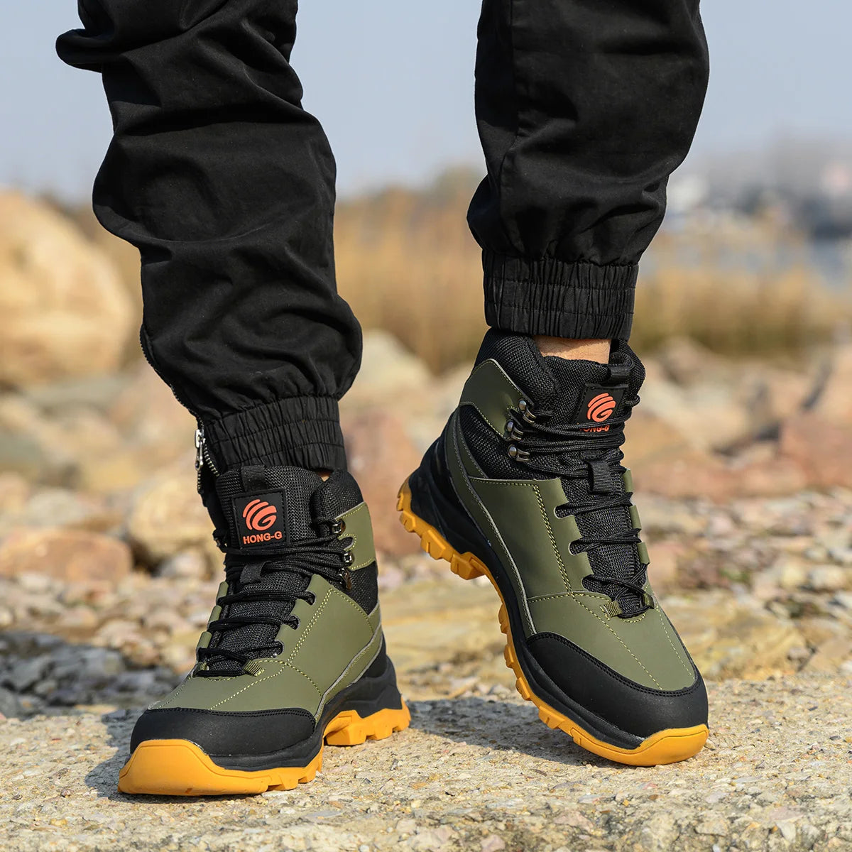 VEIGAR Men Steel Toe Boots Leather Anti Puncture Construction Safety