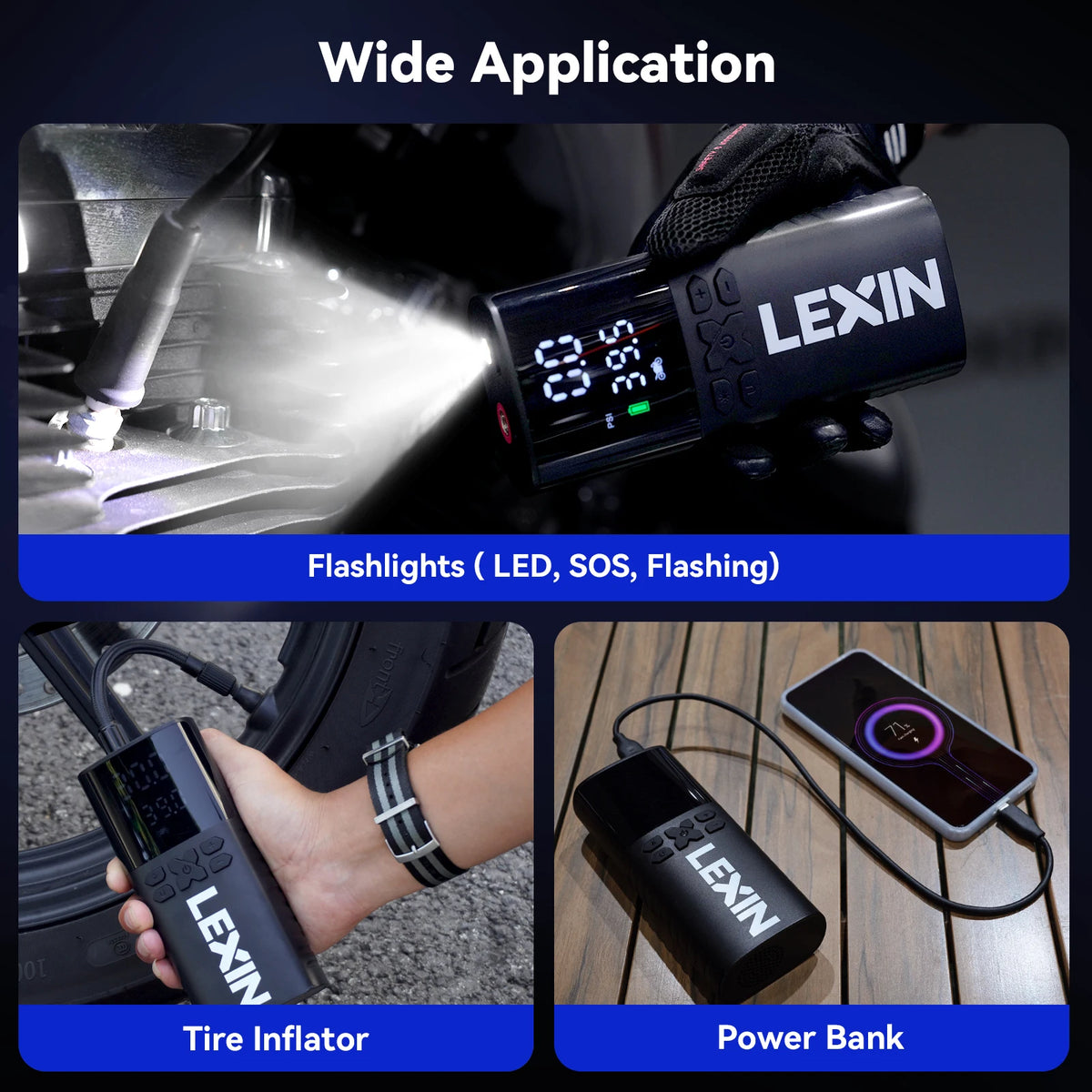 Lexin 4000mAh Smart Air Pump For Motorcycles And Bicycles
