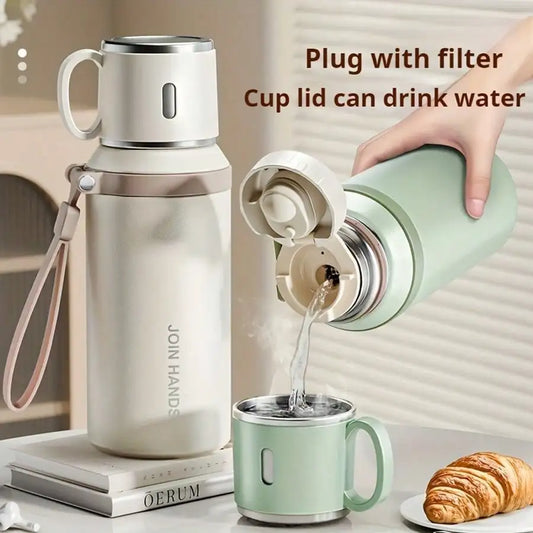 304 Stainless Steel Portable Thermal Water Bottle With Cup Lid
