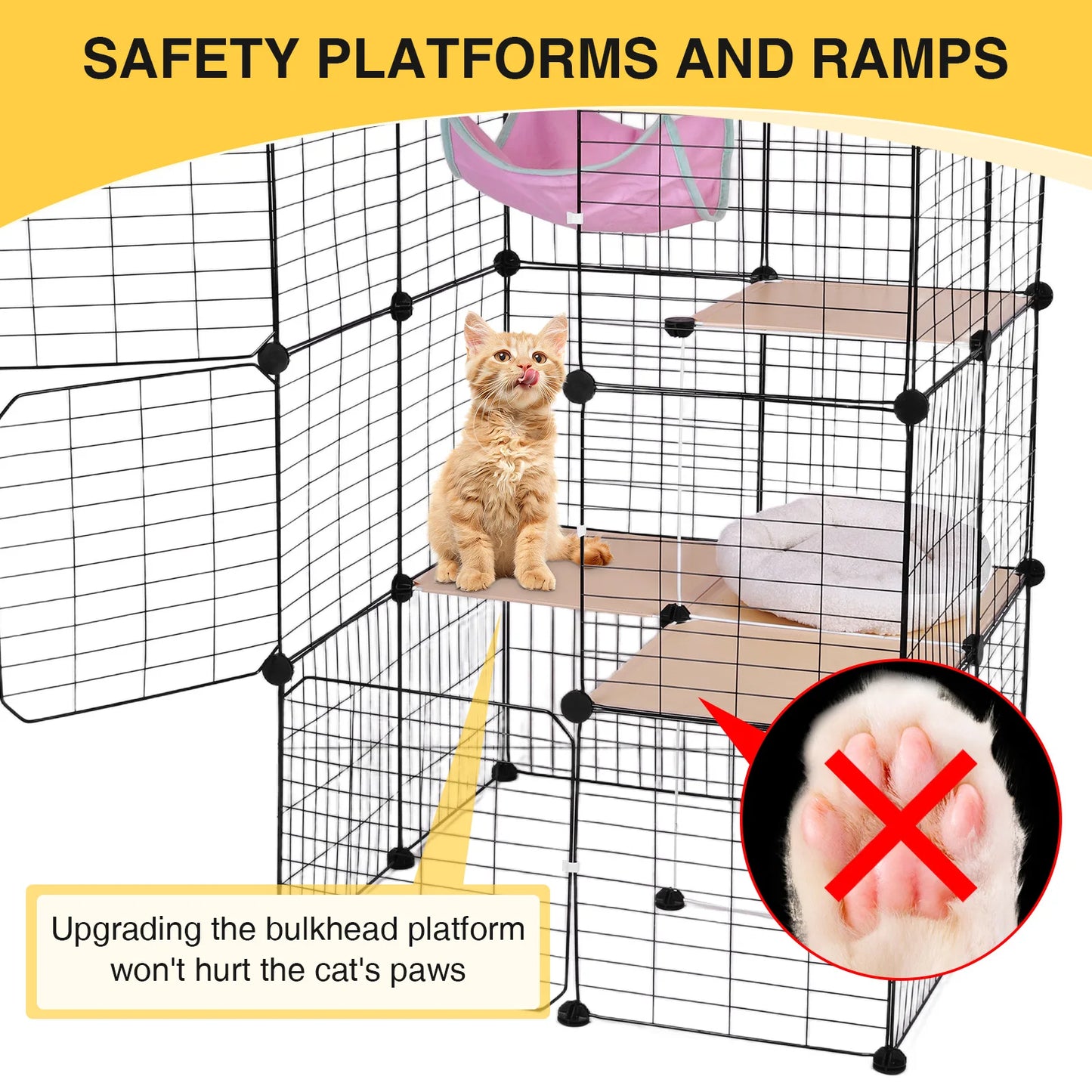 Atutin 3 Tier Indoor Cat Enclosure Wire Kennel With Hammock