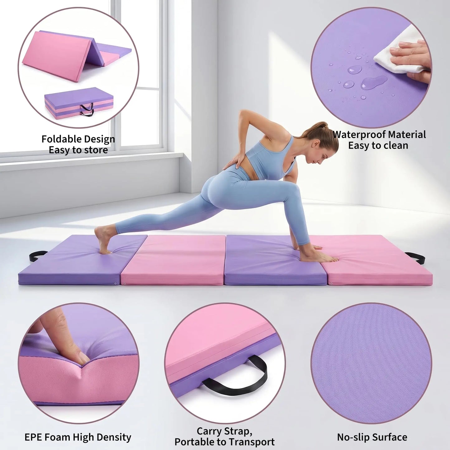 HiMISS Four Fold Gymnastics Mat For Home Gym Training