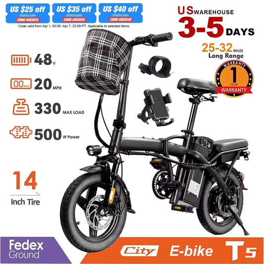 Terrosor Folding Electric Bicycle With 48V Motor And Range