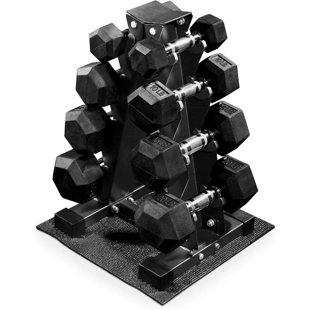 BalanceFrom Rubber Coated Hex Dumbbell Set With Storage Rack