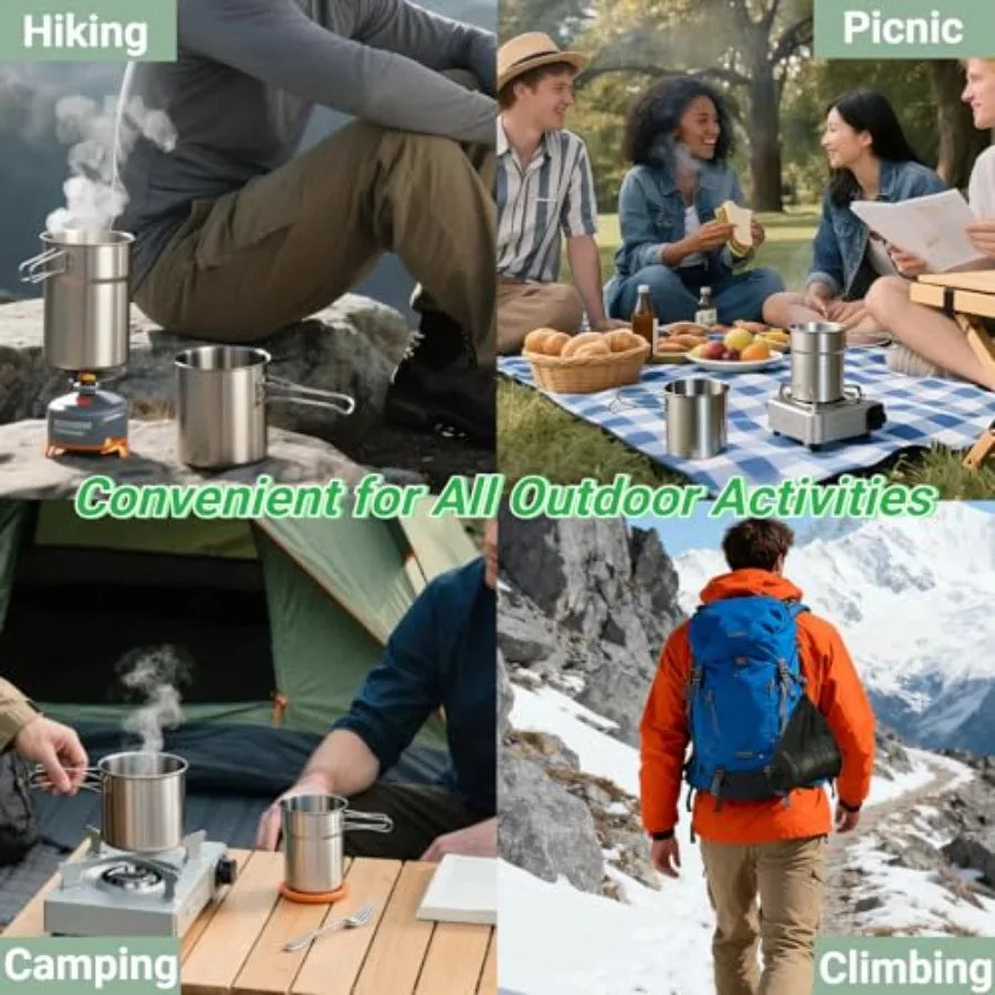 Foldable Stainless Steel Camping Cookware Pot Set With Vented Lid