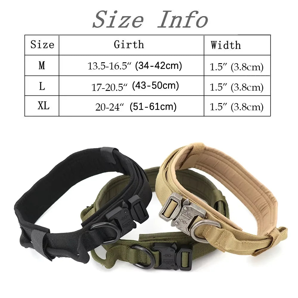Adjustable Tactical Dog Collar Leash Control Handle Padded Nylon Buckle