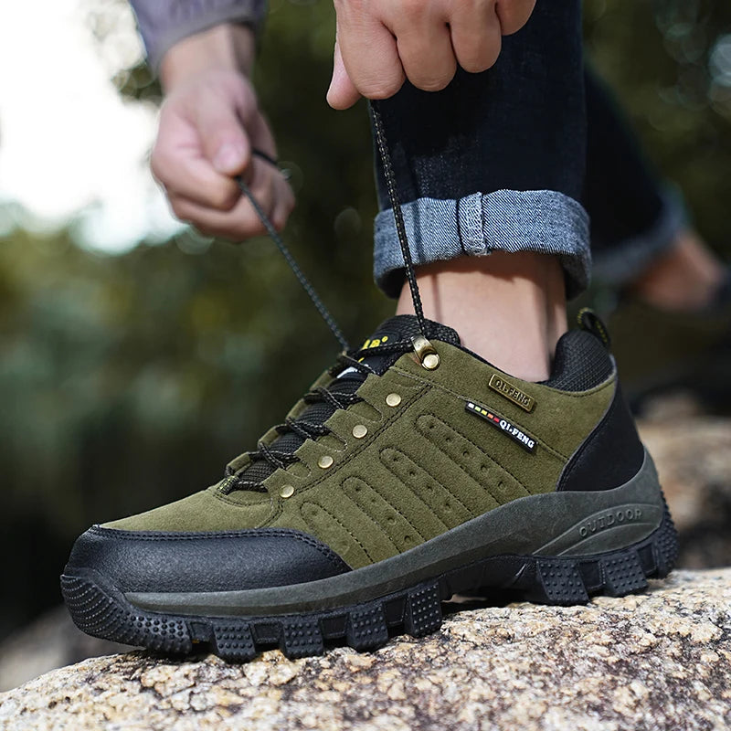 2026 New Men Shoes for Men Sneakers Leather Waterproof Mountaineering Camping Hiking Shoes Thick Sole Comfortable Running Shoes
