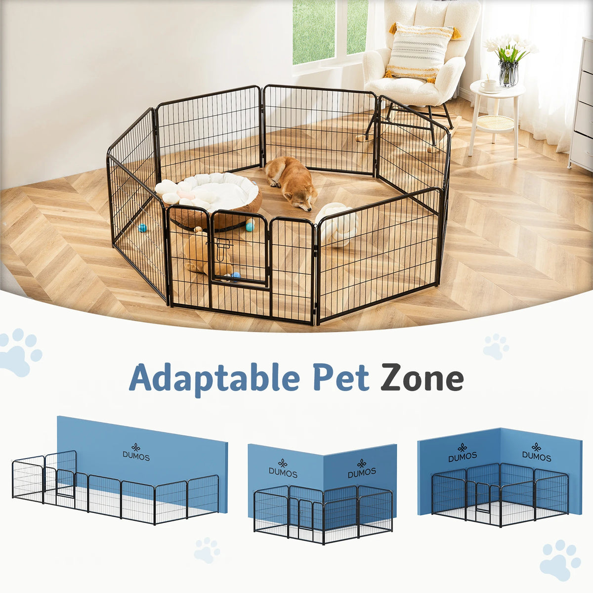 Jhk Metal 8 Panel Foldable Dog Playpen For Pets