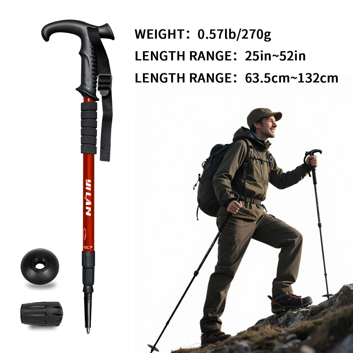 Ultralight Aluminum Hiking Poles With Shock Absorption And Quick Locking