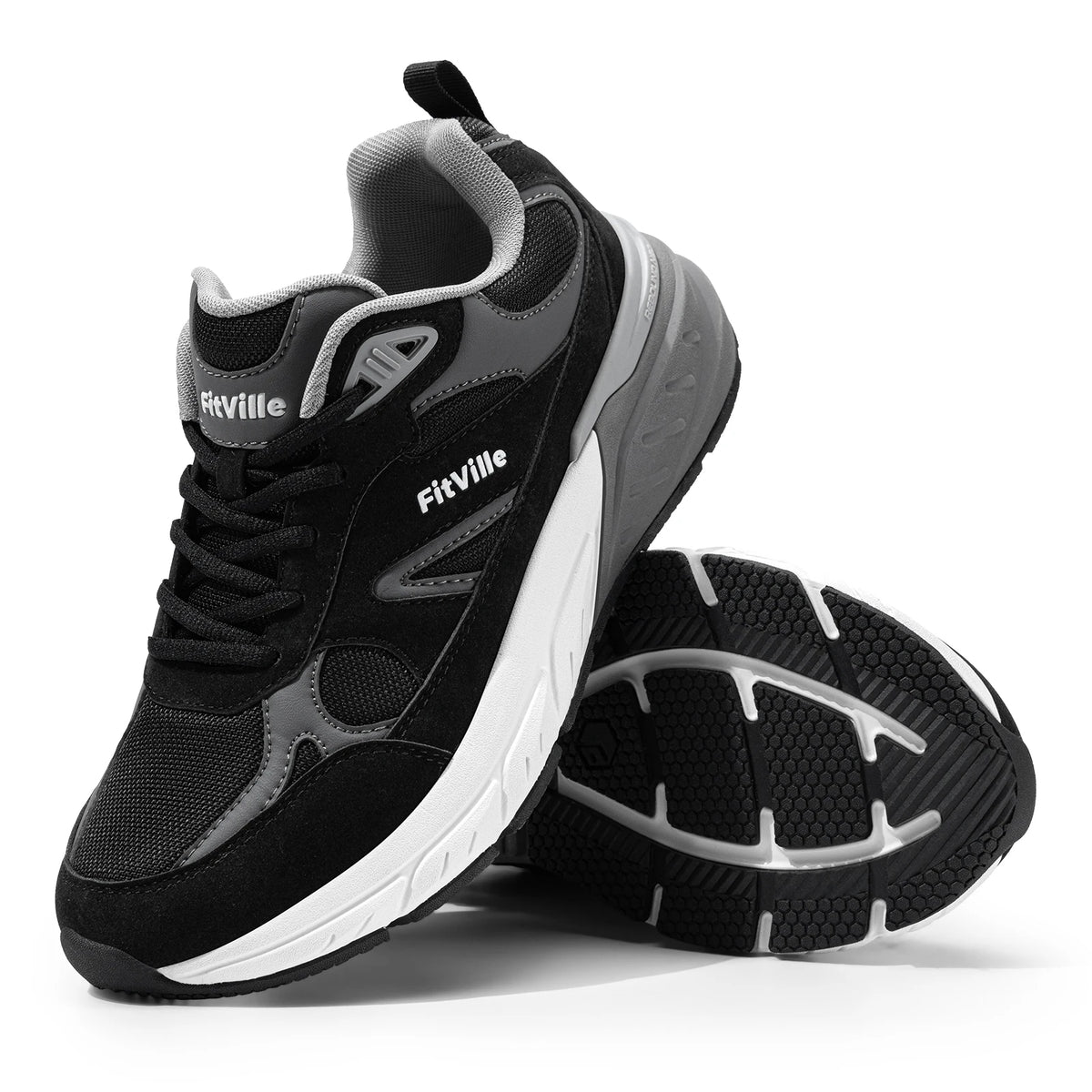 FitVille Newest Walking Shoes for Men Wide Width Sneakers with Arch Support for Flat Feet Heel Pain Relief Plantar Fasciitis