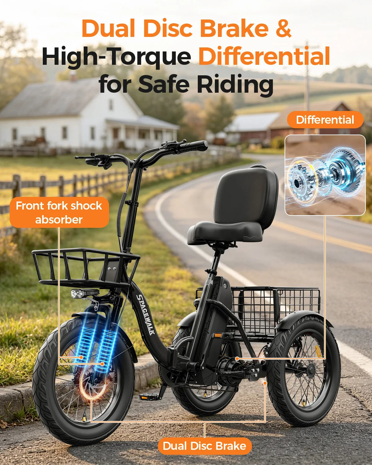 Eilleo Spacewalk 1200W Folding Electric Tricycle With Fat Tires