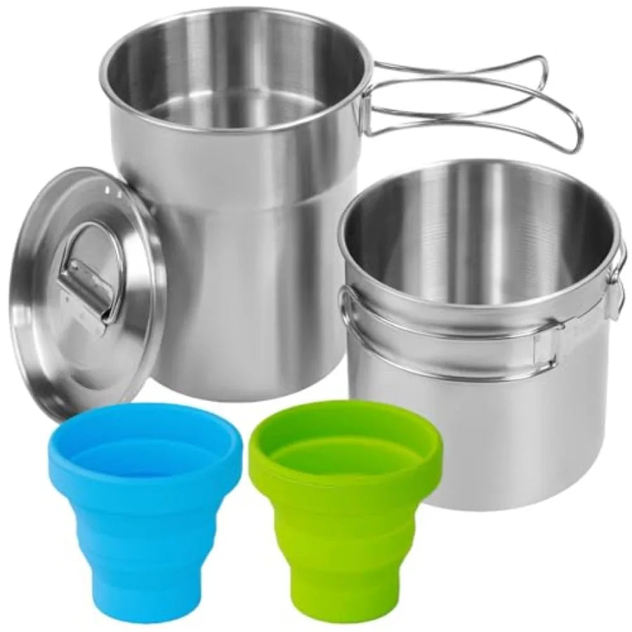 Foldable Stainless Steel Camping Cookware Pot Set With Vented Lid